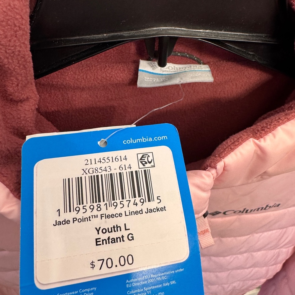 New Columbia Youth L Quilted Pink Fleece Lined Jacket - Picture 3 of 3
